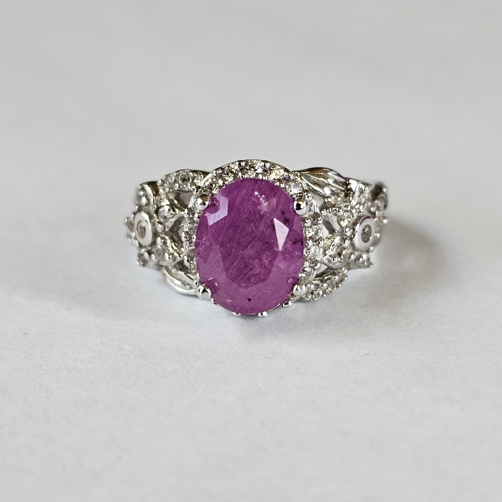 Genuine Pink Sapphire Ring In Platinum Over Sterling Silver Sz 5!